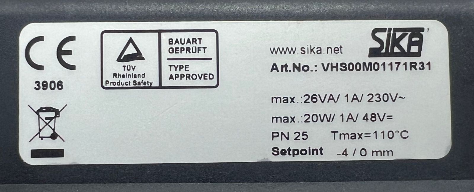Sika VHS00M01171R31 Level Switch Pn25 thumbnail