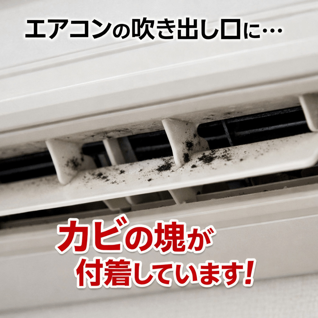 エアコン吹き出し口の黒い汚れ・カビ（千葉市 快適プロデュース 施工前）