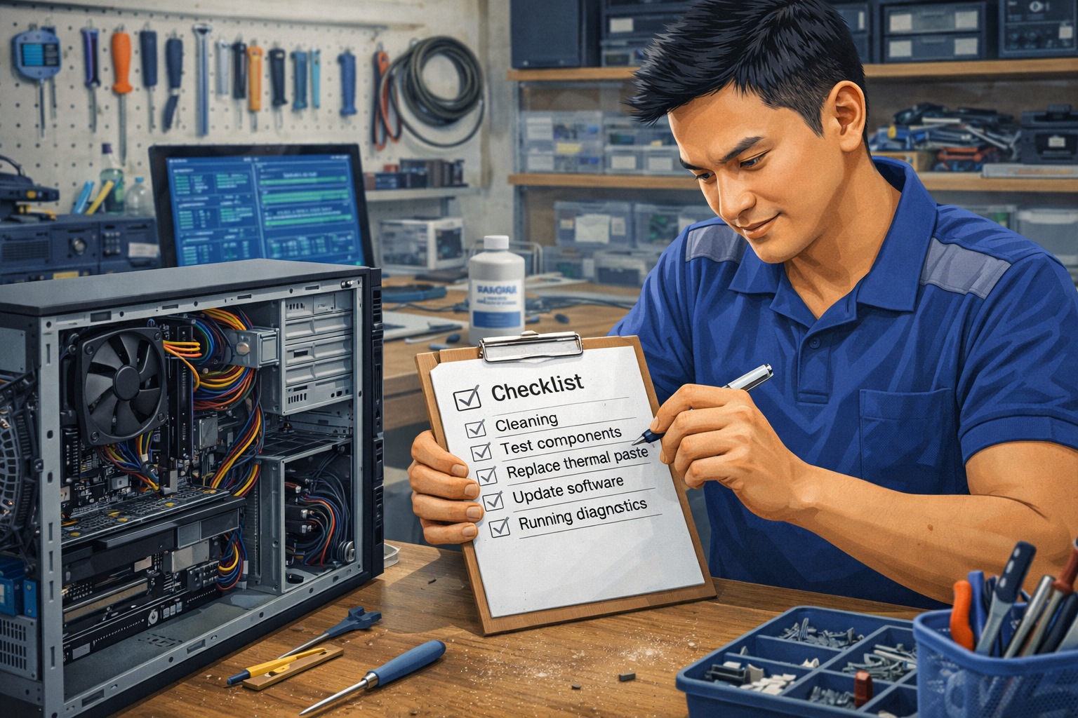 Ilustrasi perawatan PC dan komputer