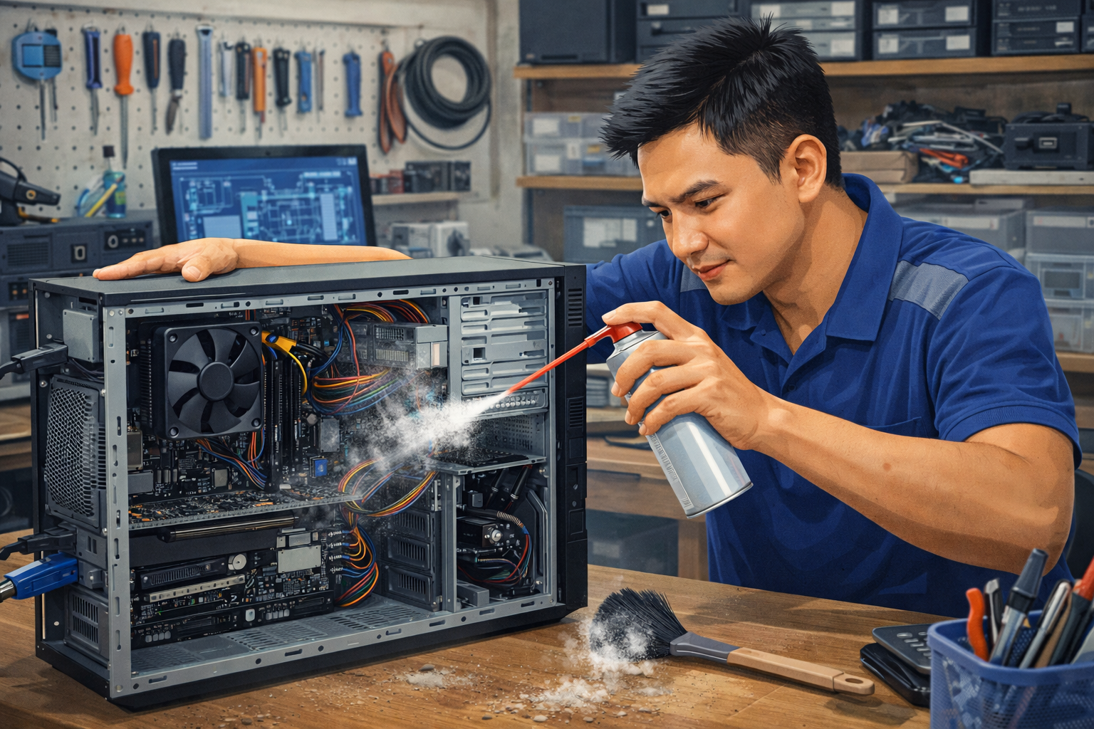 Ilustrasi pembersihan laptop dan kipas