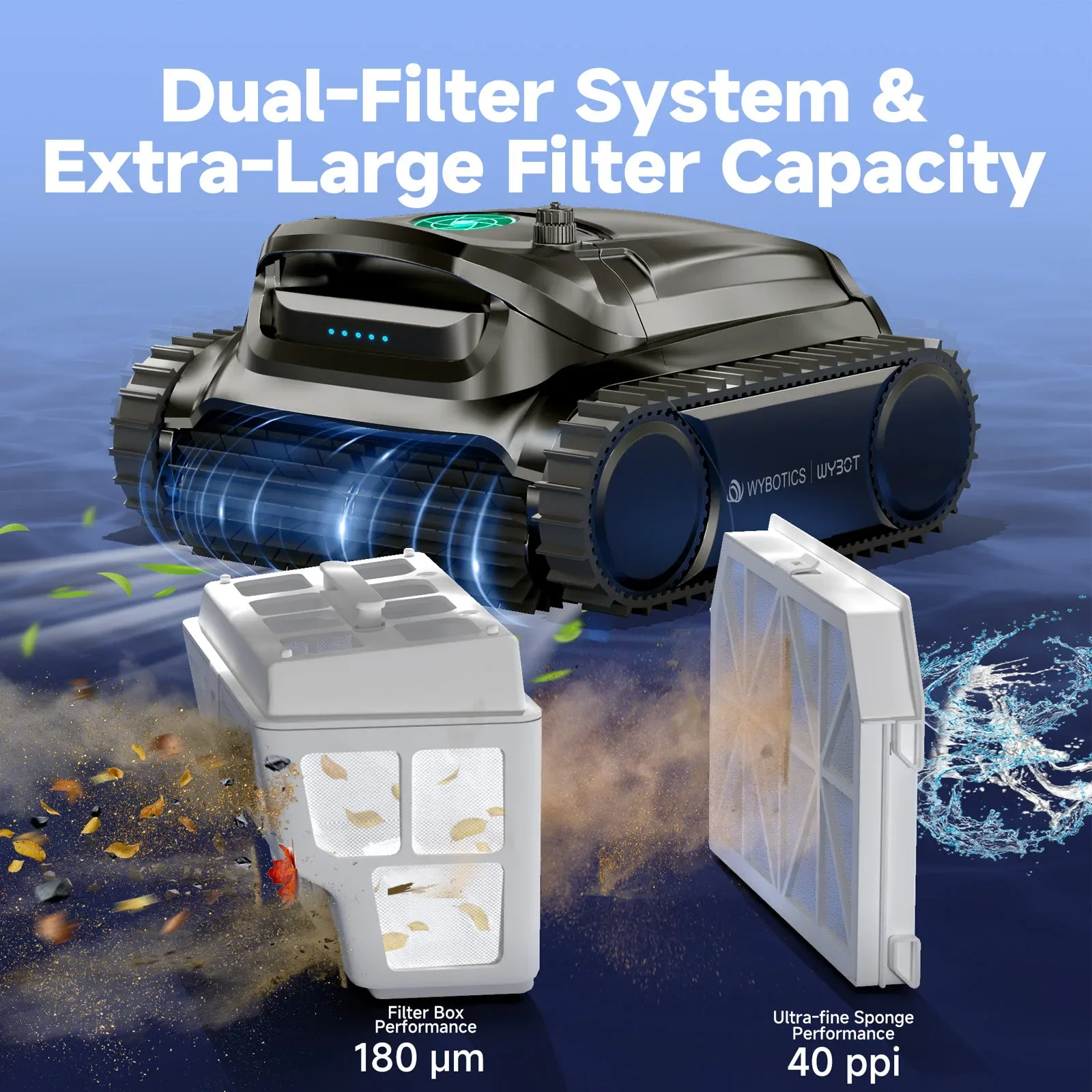 WYBOT M1 cleaning bottom of above-ground pool floor