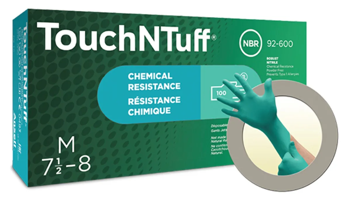 Ansell TouchNTuff 92-600 Disposable Powder-Free, Nitrile Gloves, Size:M, (Pack of 100pcs)