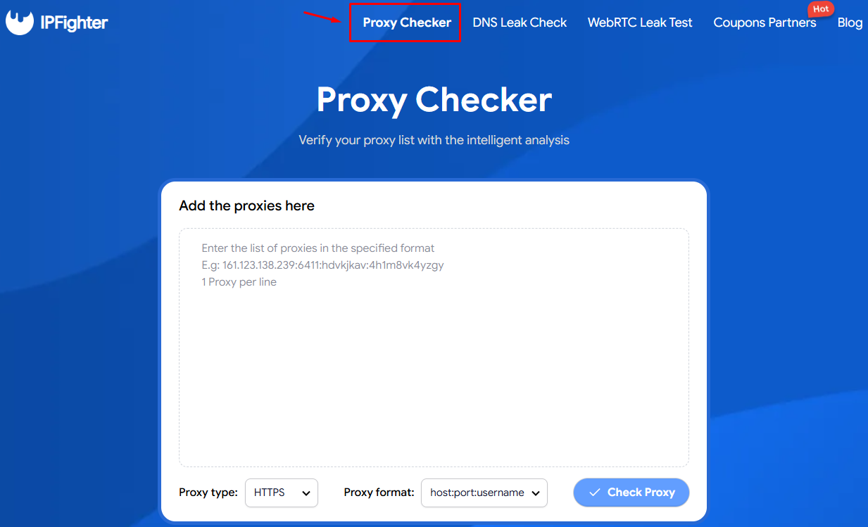 The Proxy checker section in IPFighter