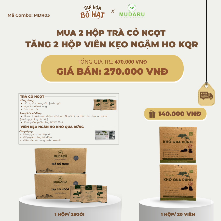 Combo mua 2 hộp trà cỏ ngọt tặng 2 hộp viên ngậm ho