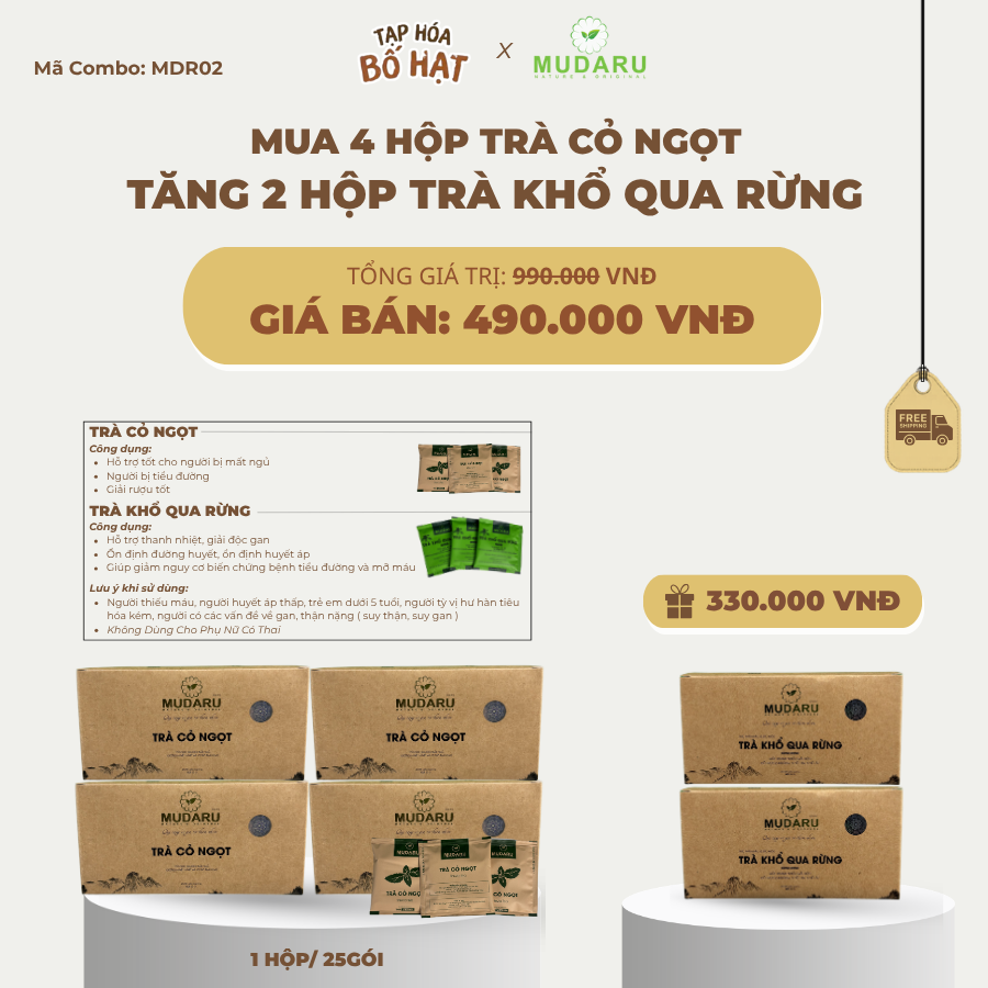 Combo mua 4 hộp trà cỏ ngọt tặng 2 hộp trà khổ qua rừng