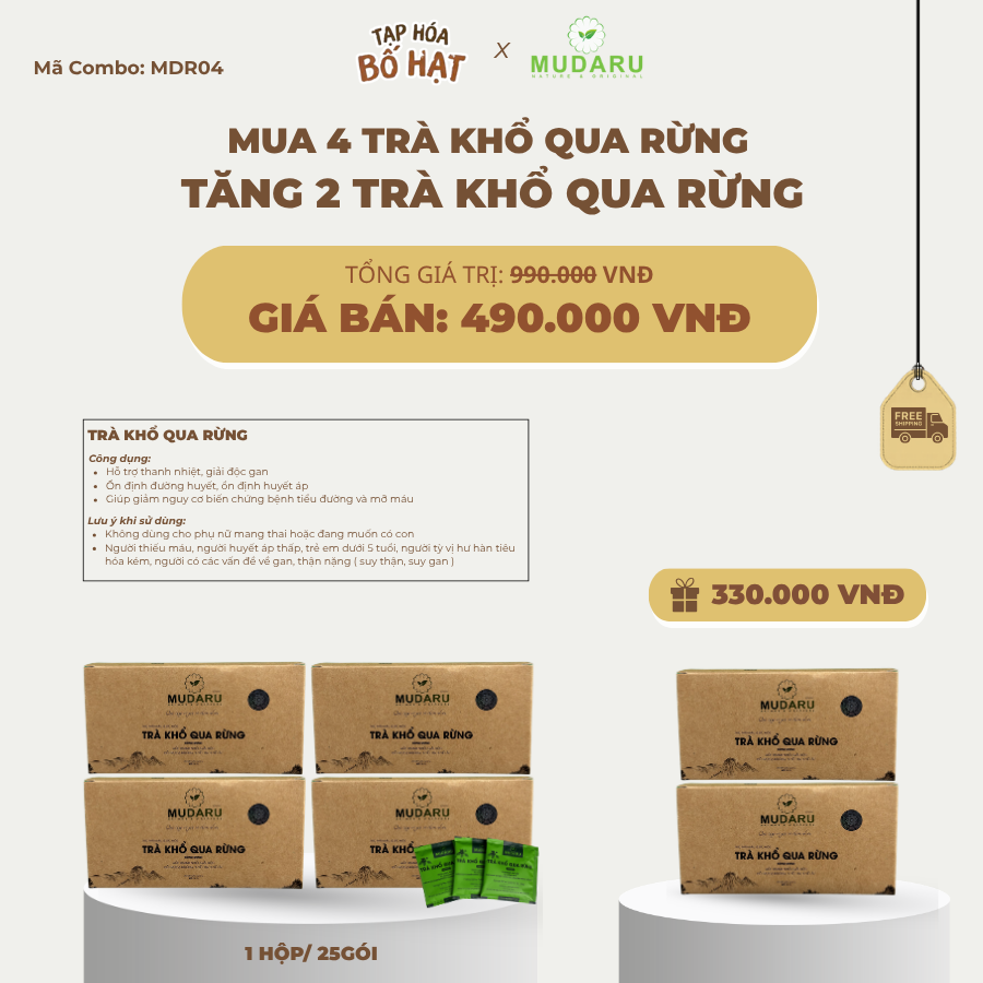 Combo mua 4 hộp trà khổ qua rừng tặng 2 hộp cùng loại