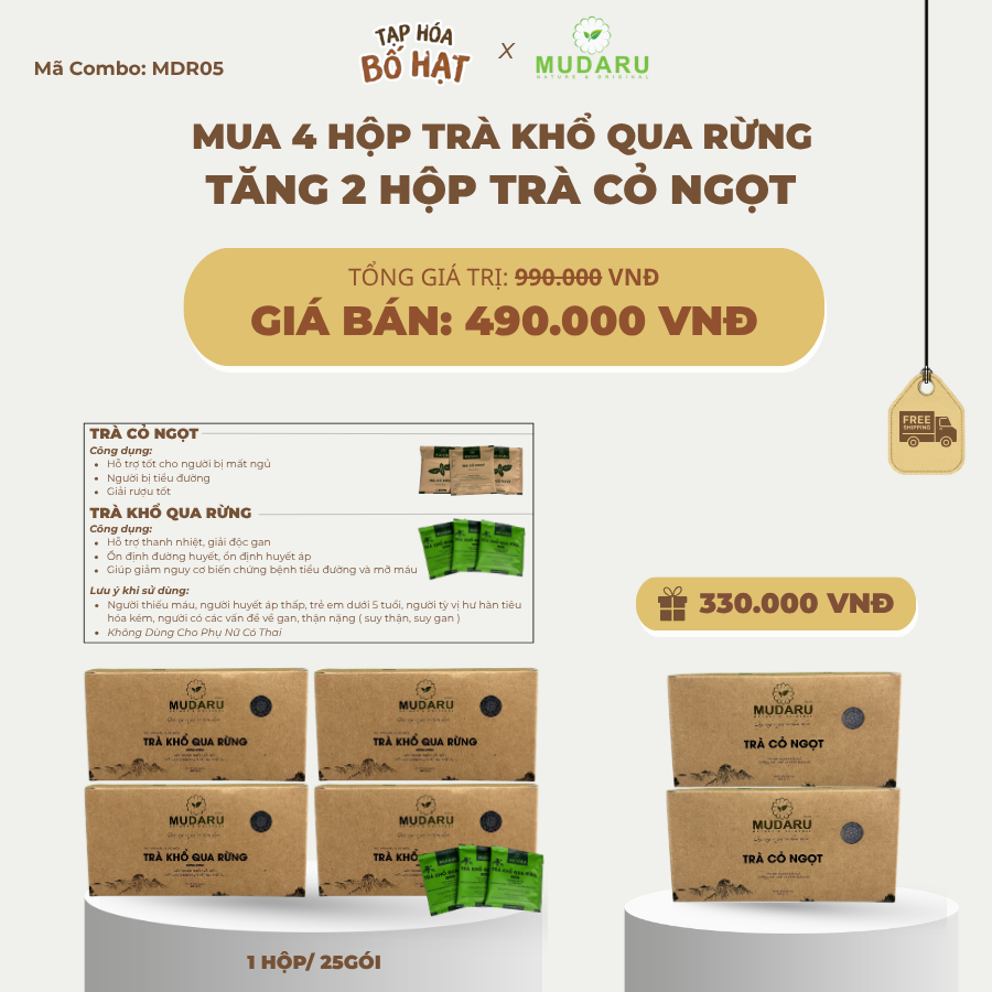 Combo mua 4 hộp trà khổ qua rừng tặng 2 hộp trà cỏ ngọt