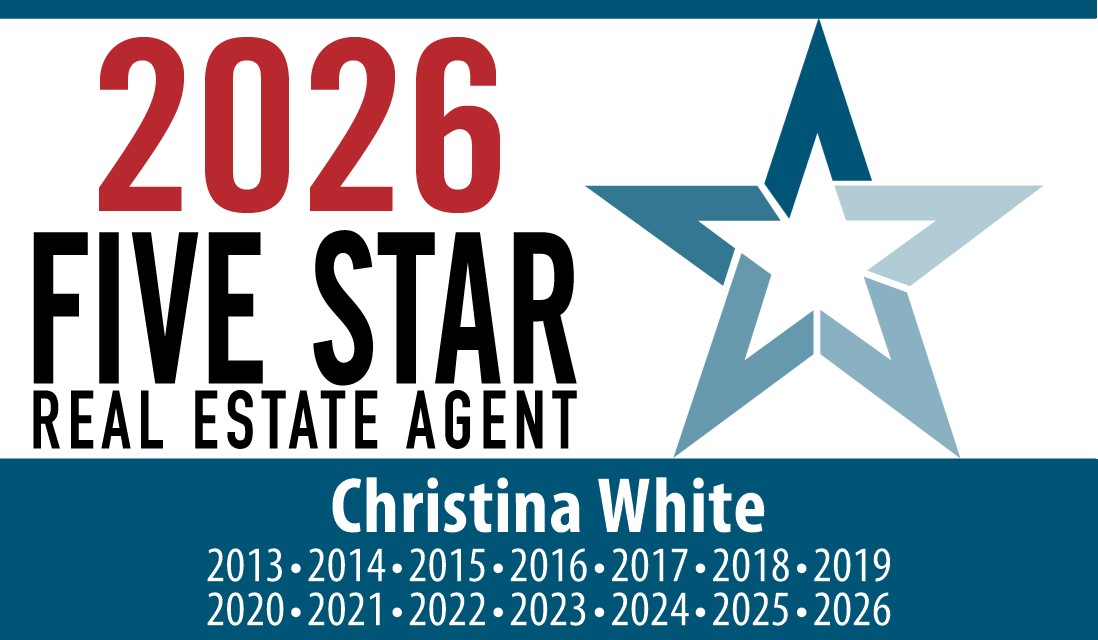 A text banner identifying Christina White as a real estate agent.