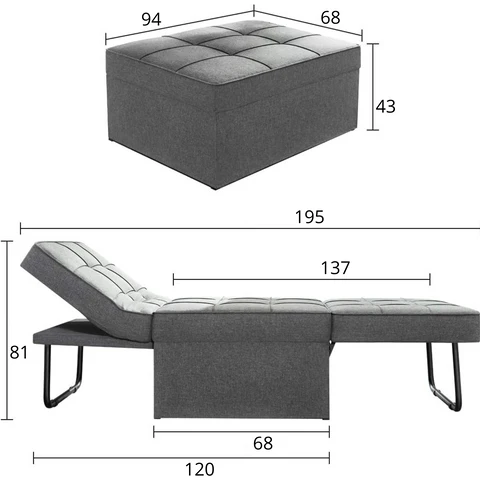 Misure e dimensioni del pouf trasformabile