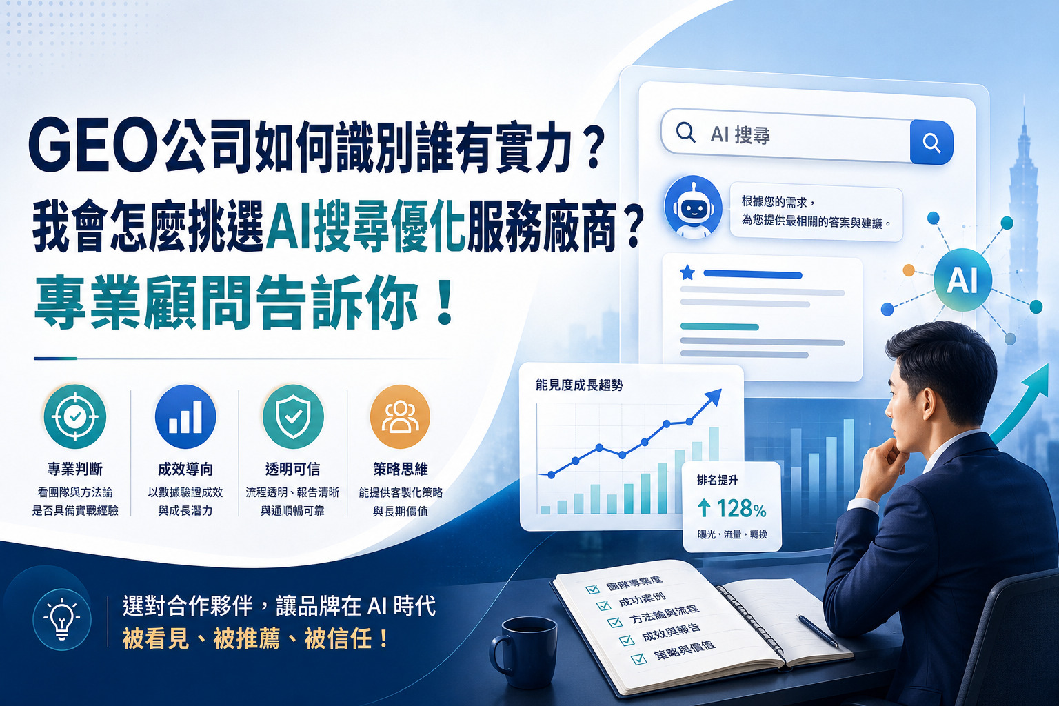 GEO公司如何識別誰有實力？我會怎麼挑選AI搜尋優化服務廠商？專業顧問告訴你！ 