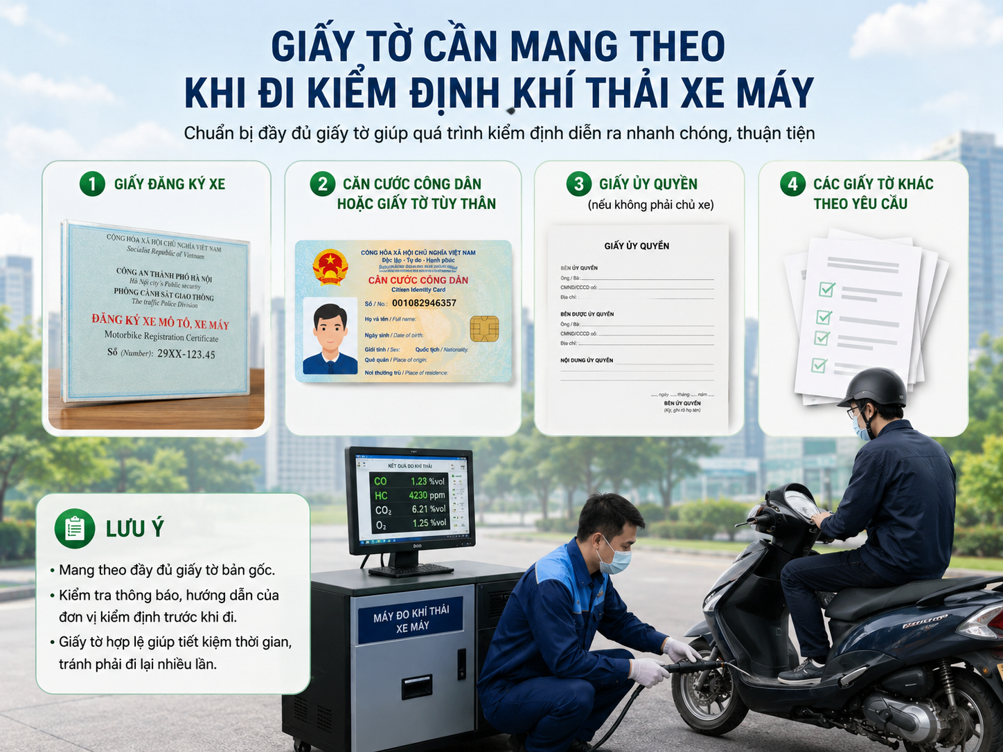 Giấy tờ cần mang theo khi đi kiểm định khí thải xe máy