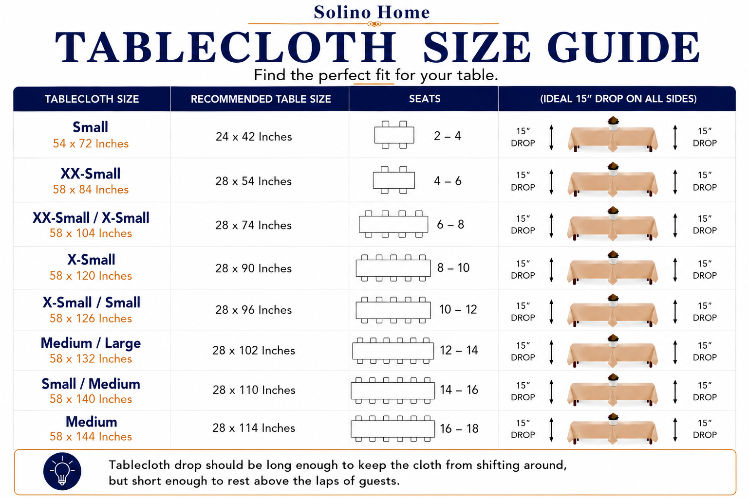 Cotton Linen Hemstitch Collection Tablecloth Size Guide