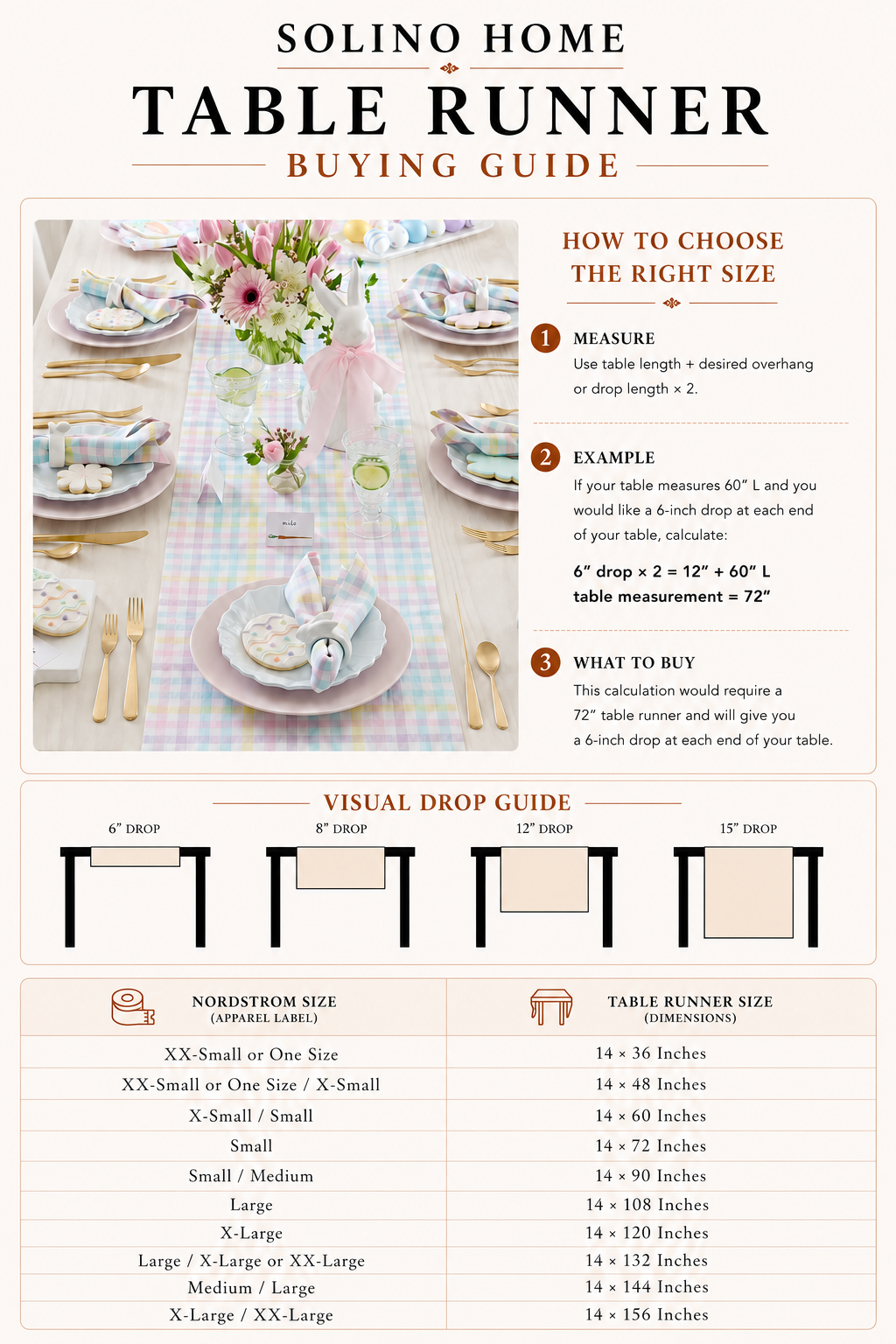 Gingham Check Table Runner Size Guide