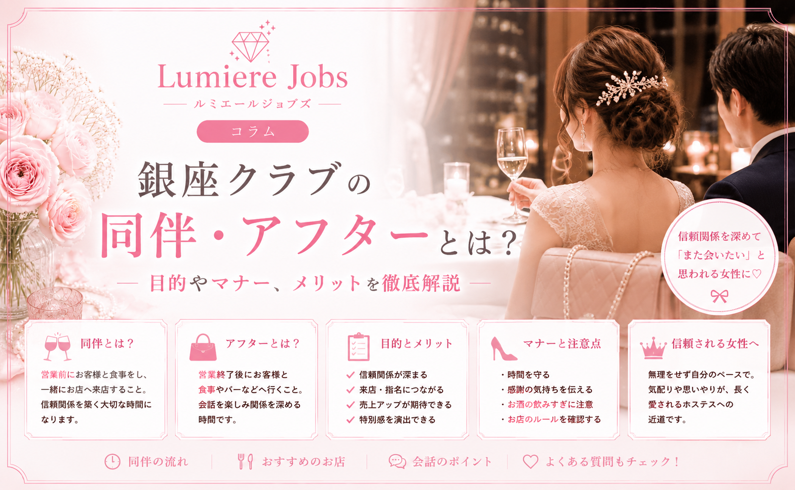 銀座クラブの同伴・アフターとは?違いや目的・マナーを未経験者向けに徹底解説