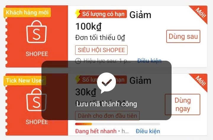 Minh họa bước lưu voucher và đăng ký