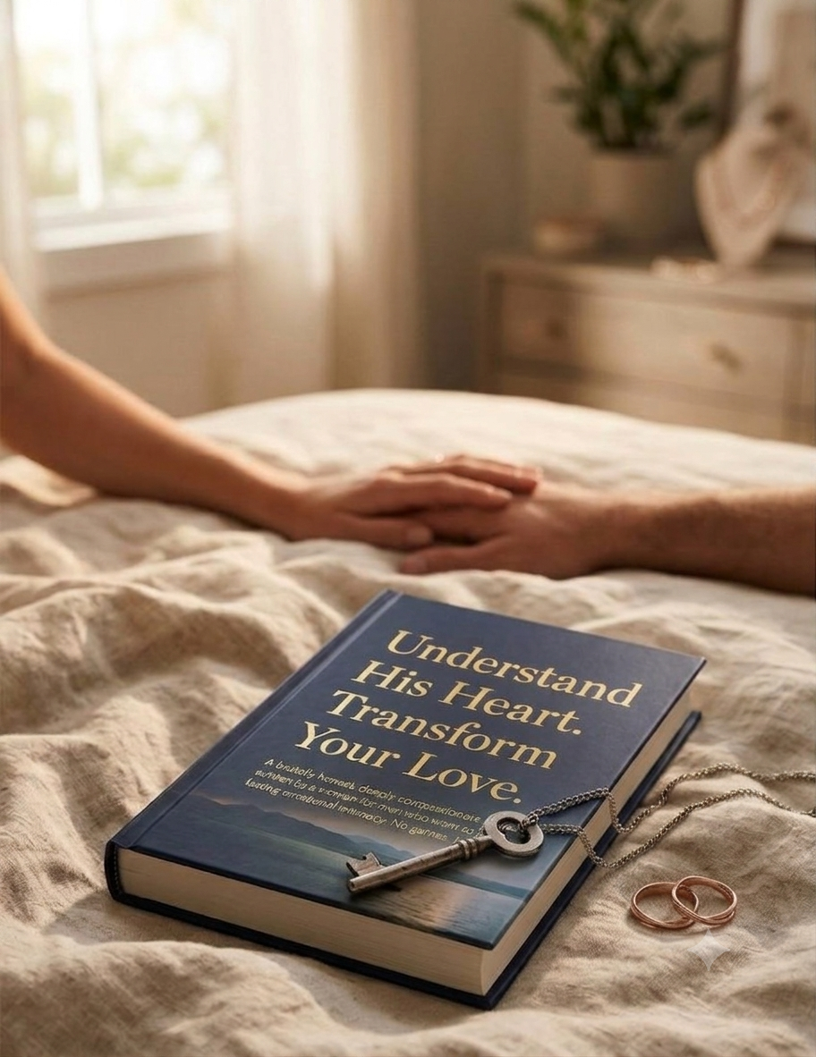 Understand His Heart, Transform Your Love — book on bed with key and rings