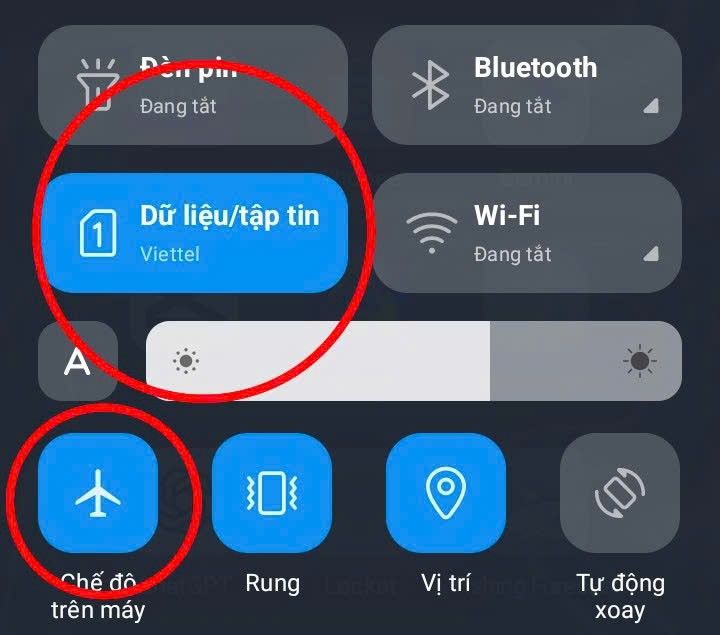 Minh họa tắt bật 4G và Chế độ máy bay