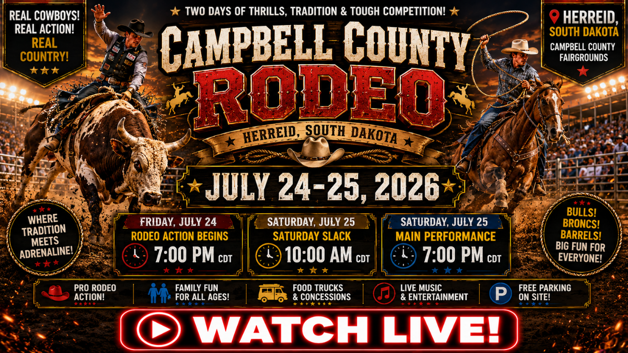 2026 Campbell County Rodeo Herreid SD Live Stream Poster