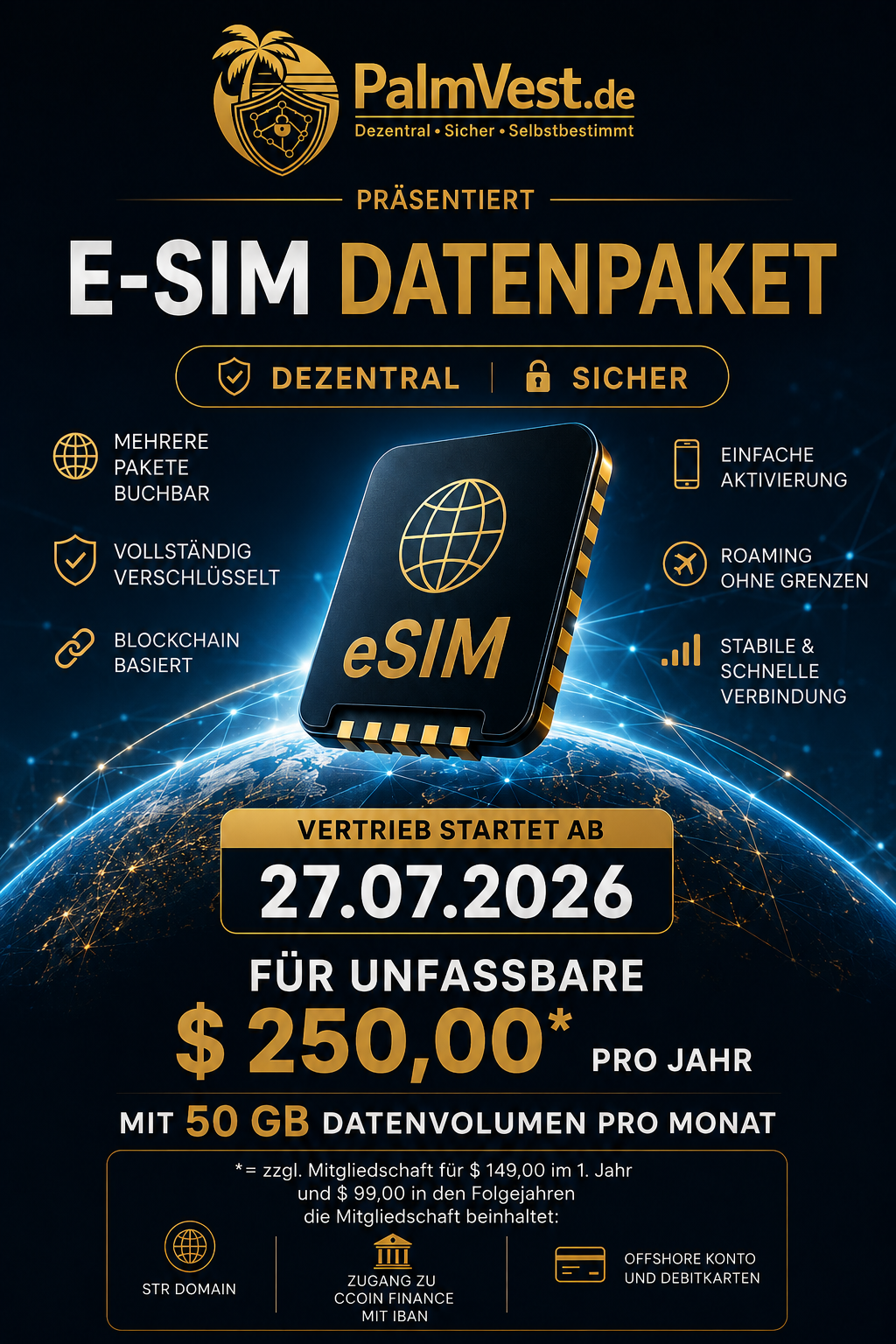 eSIM Datenpaket mit 50 GB Datenvolumen pro Monat