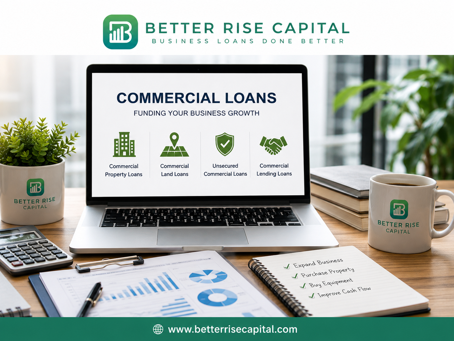 Corporate desk with business growth focus