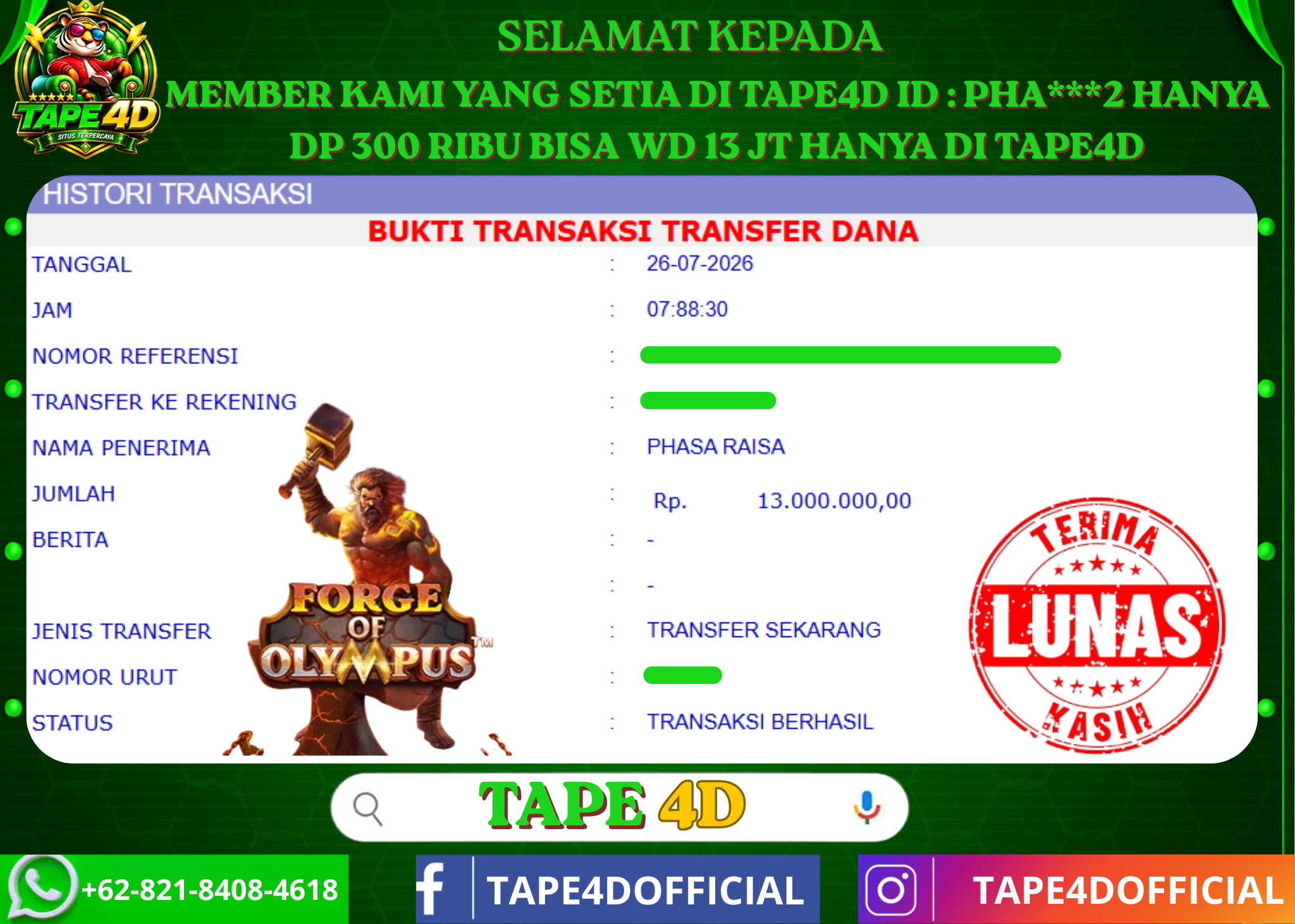 TAPE4D PORGE OF OLIMPUS PRAGMATIC 13.000.000-LUNAS
