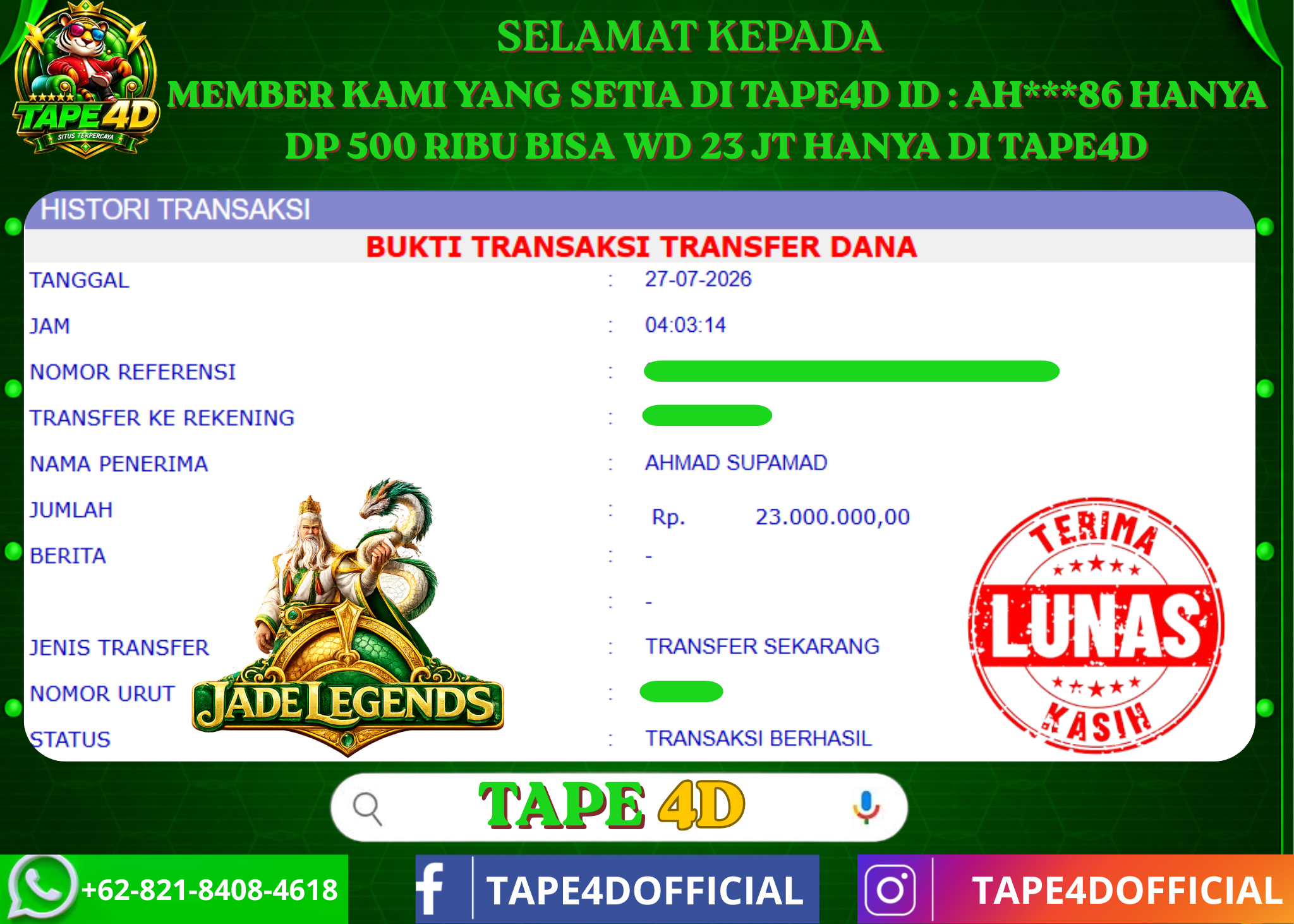 TAPE4D JADE LEGEND PRAMATIC PLAY 23.000.000-LUNAS