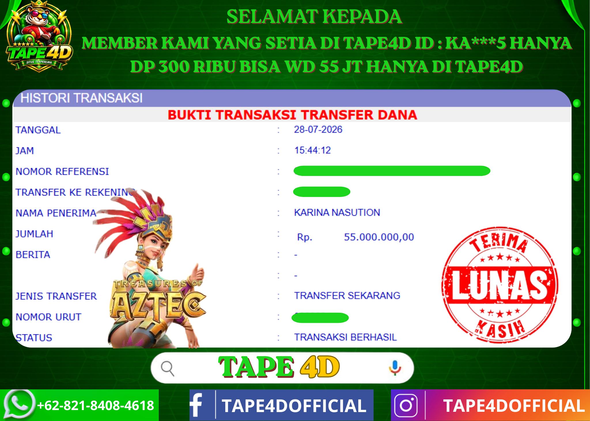 TAPE4D TREASURE OF AZTEC PG SOFT 55.000.000-LUNAS