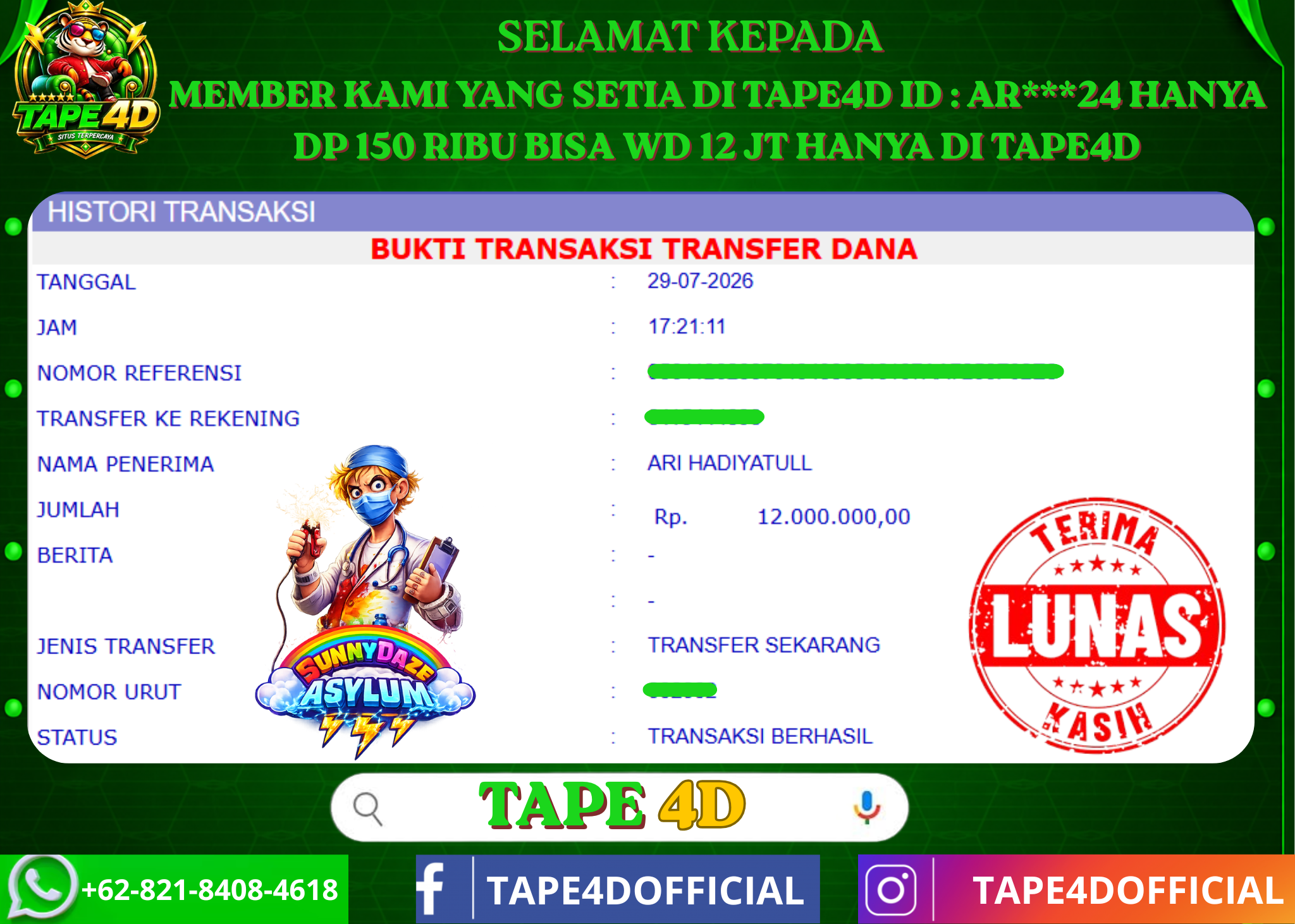 TAPE4D SUNNY DAZE ASYLUM  PRAMATIC PLAY 12.000.000-LUNAS