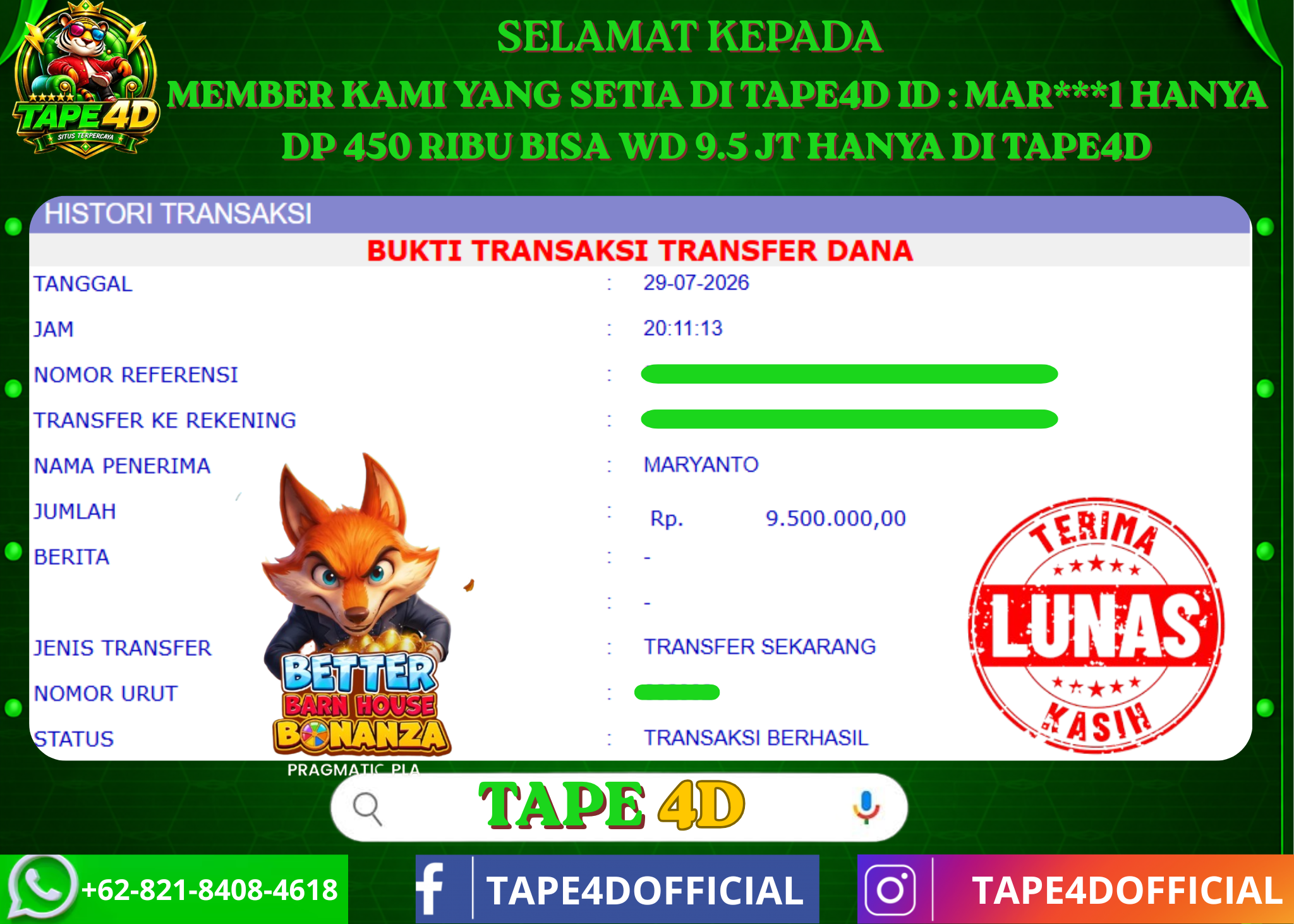 TAPE4D BETTER BARN HOUSE BONANZA PRAMATIC PLAY 9.500.000-LUNAS