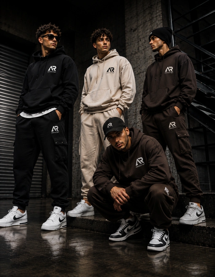 Custom streetwear garments manufactured for a private label clothing brand