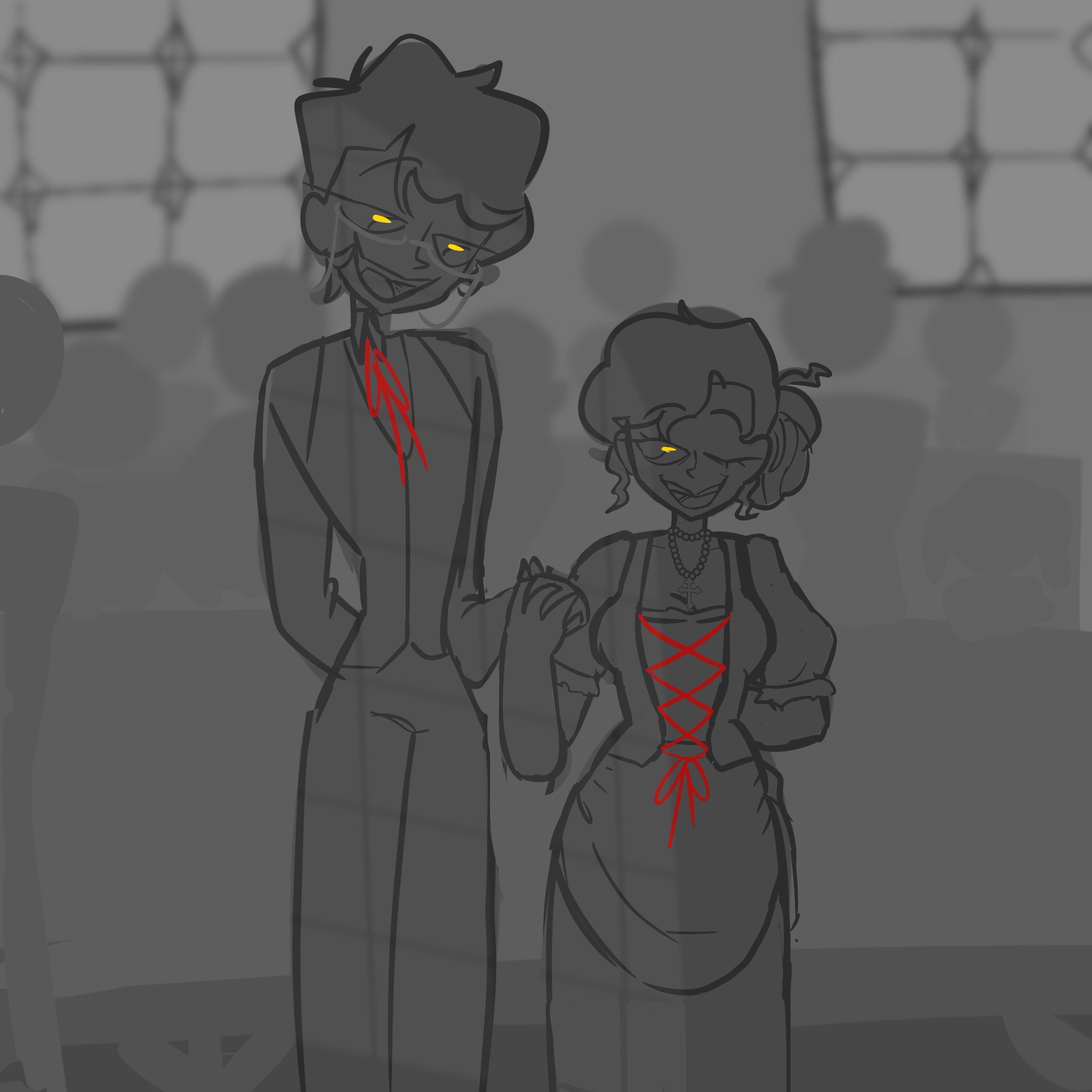 Alastor and his maman singing together in church.