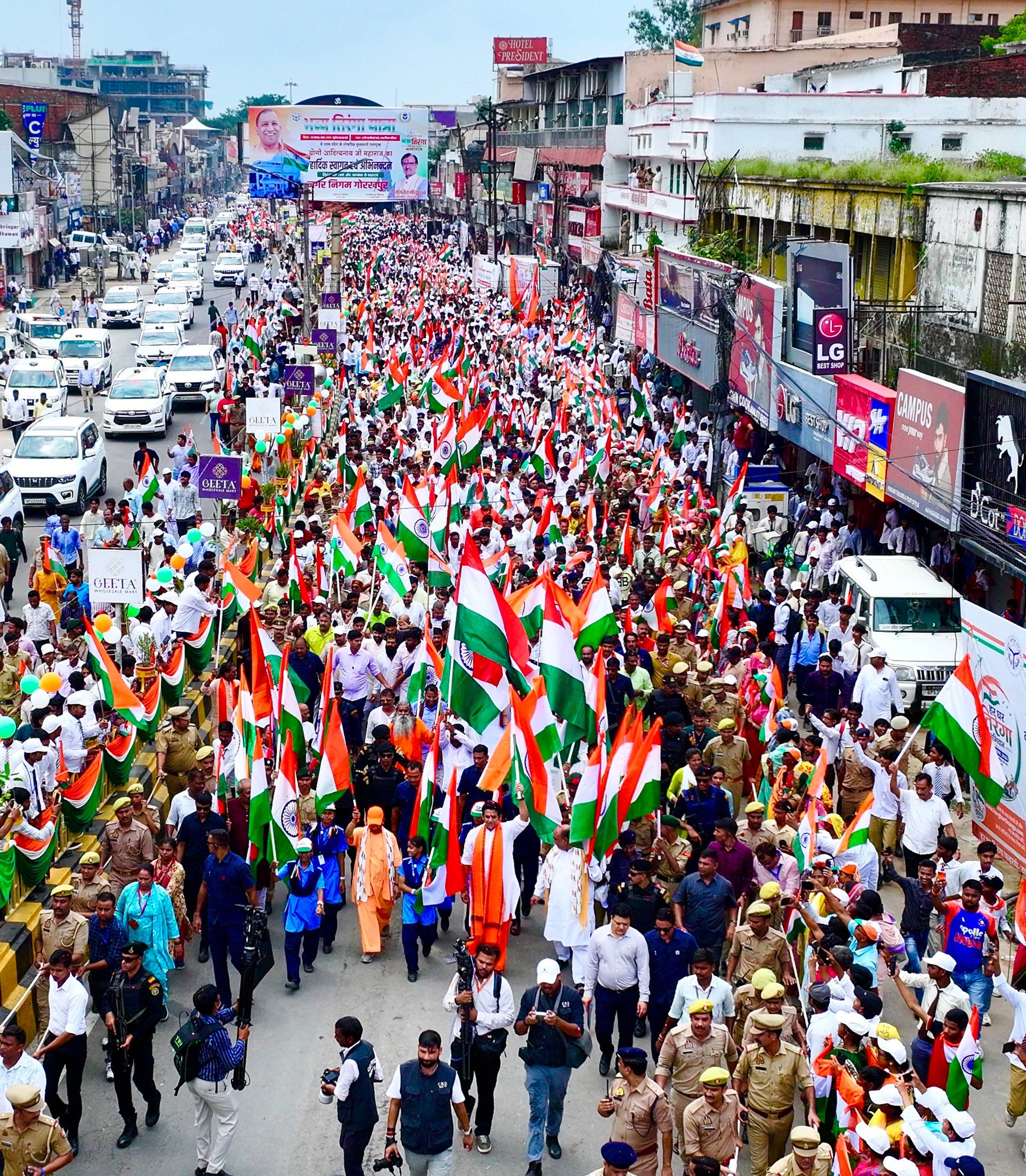 A sea of people surged under the CM's leadership; the slogan 'Nation First' reverberated