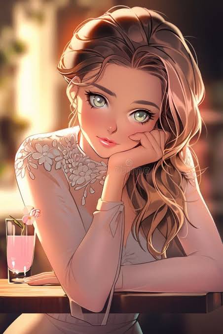 Digital Anime Artwork — Romantic Golden-Hour Anime Cafe Portrait
