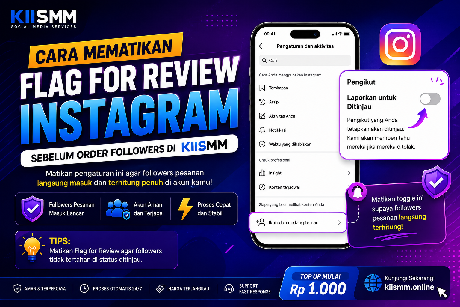 Cara Mematikan Flag for Review Instagram Sebelum Order Followers