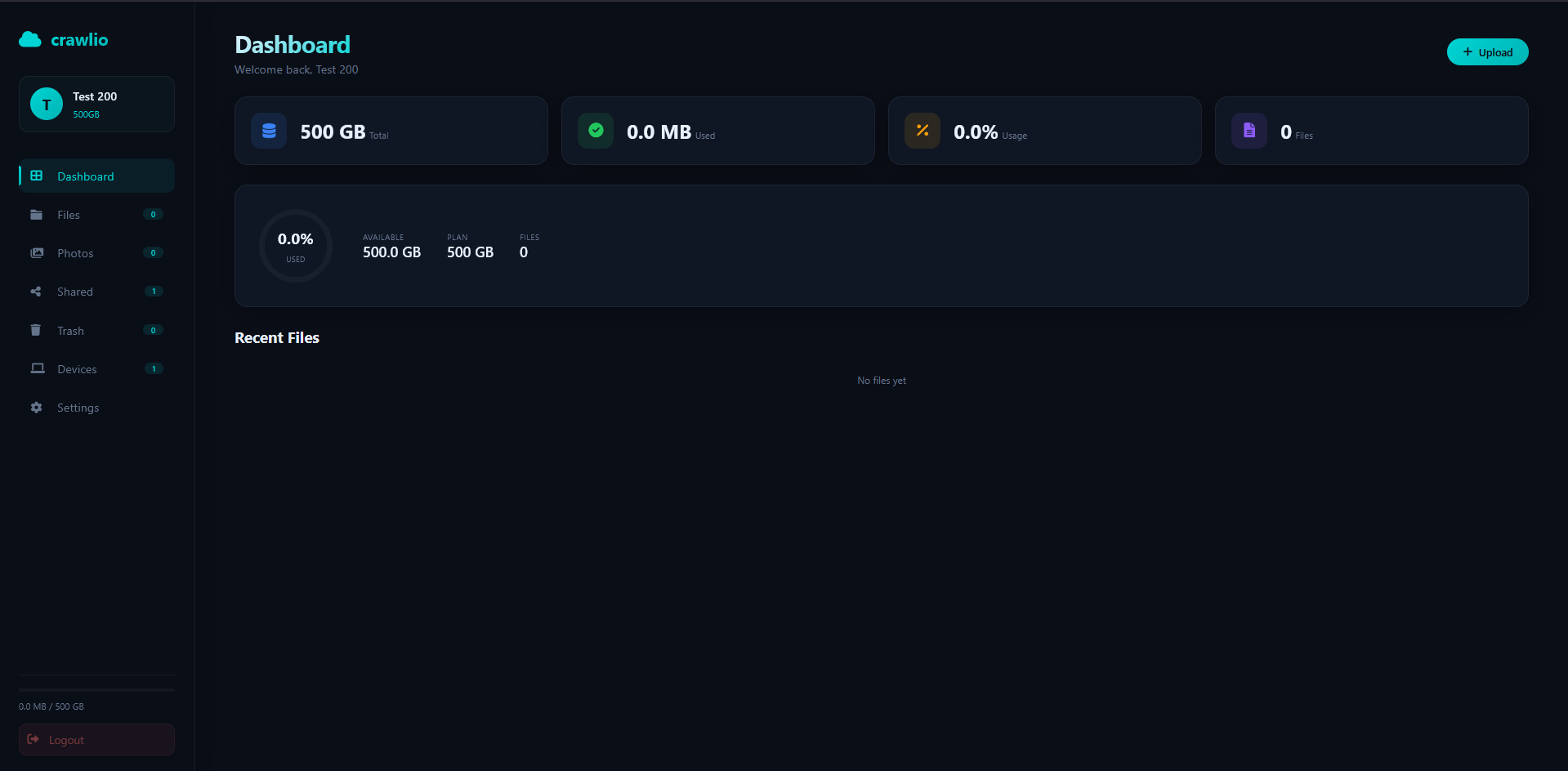 Cloud Storage Dashboard