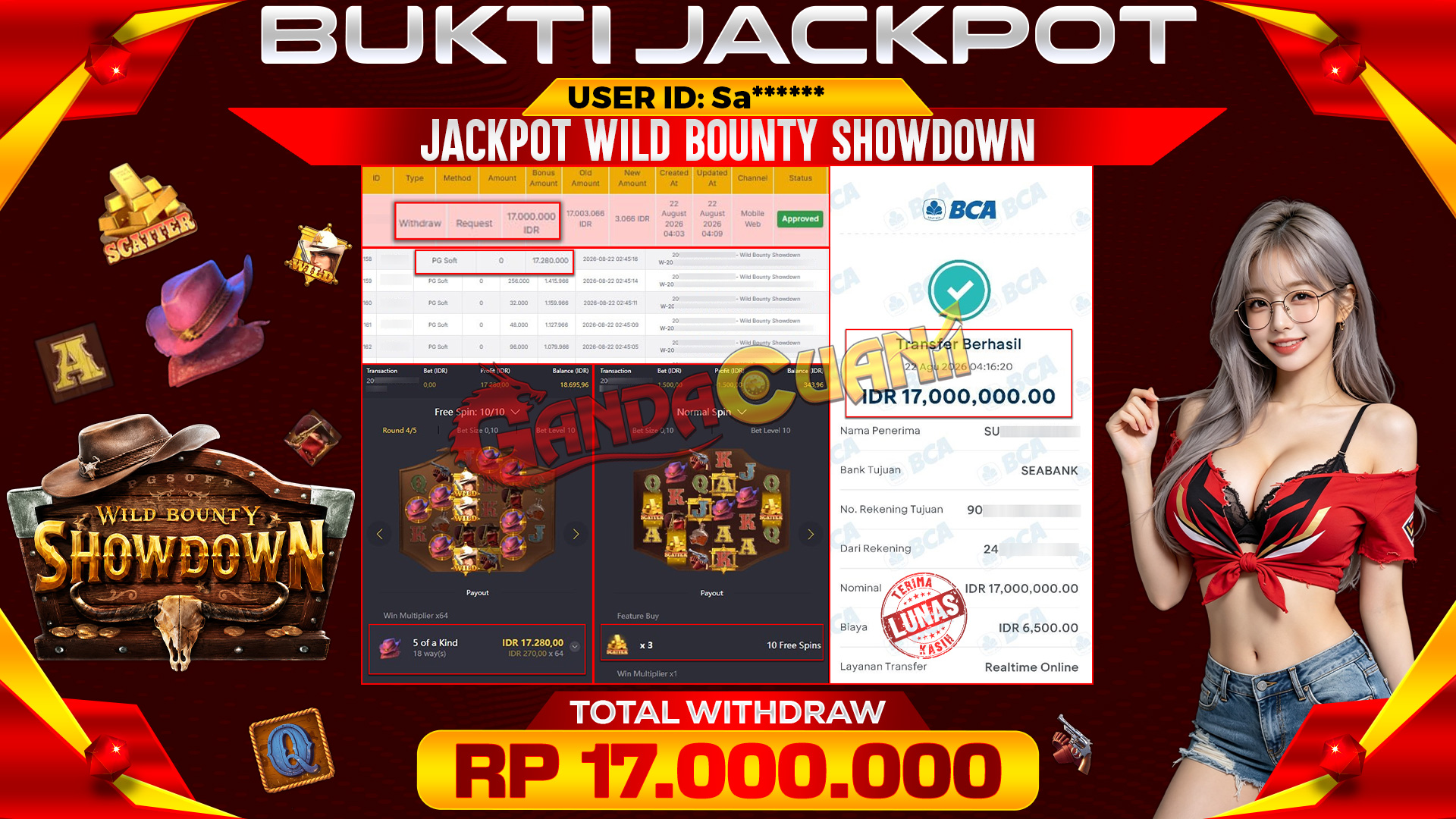BUKTI JACKPOT WILD  BOUNTY SHOWDOWN PG SOFT 