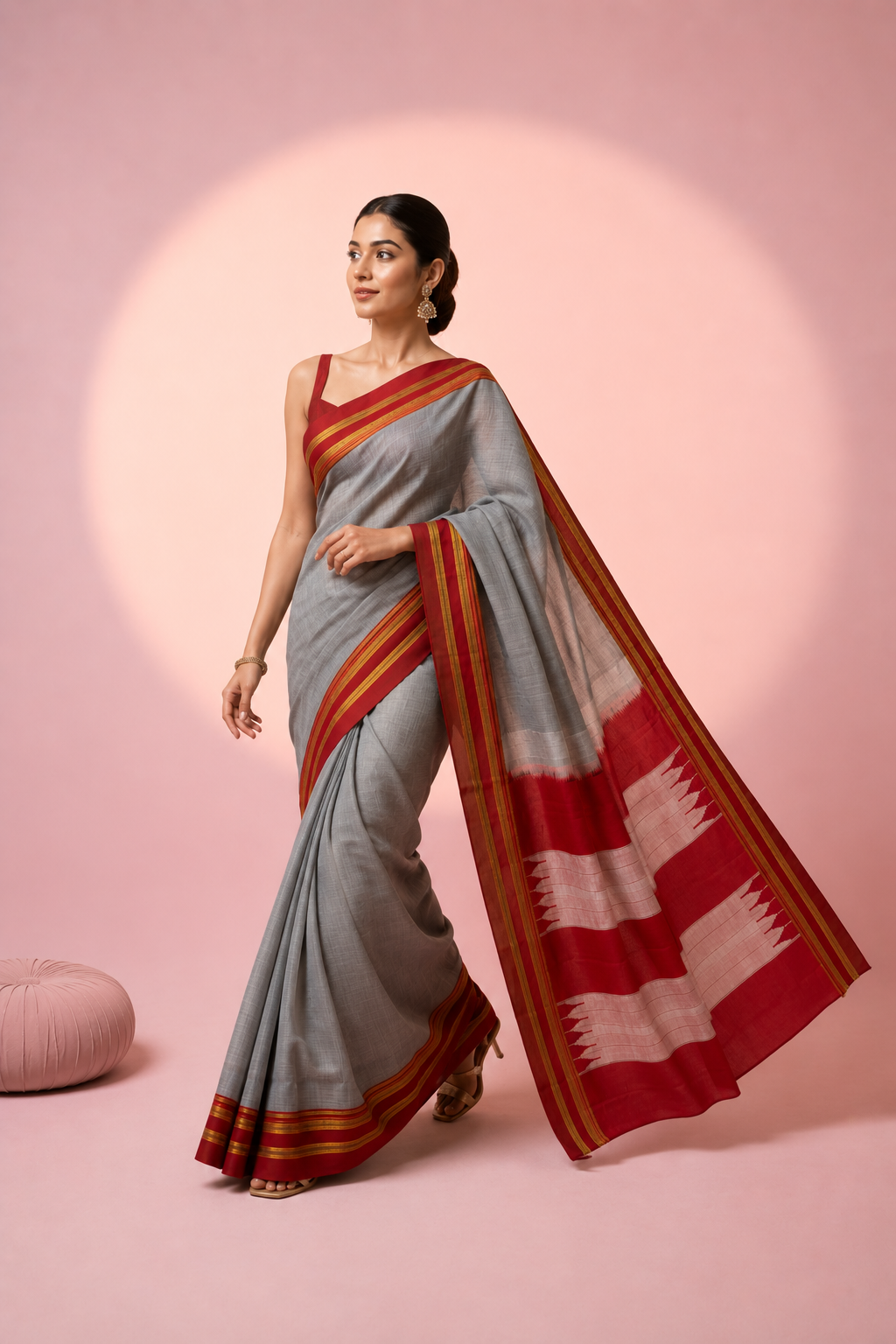Grey Maroon Traditional  Gayatri Handloom Ilkal Saree