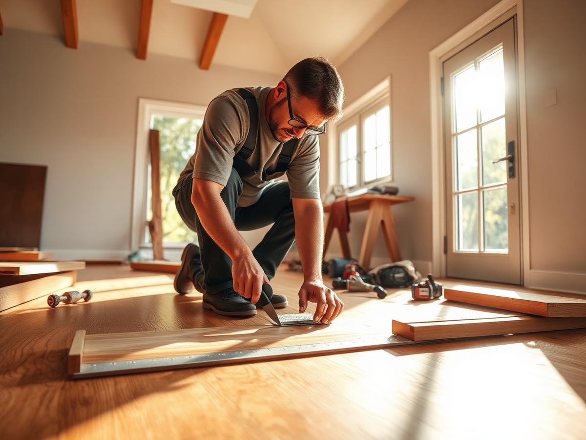 Technician installing flooring
