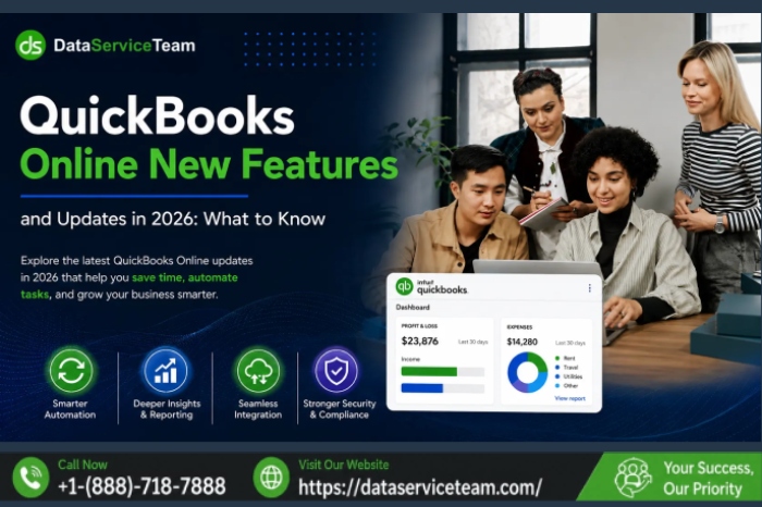 QuickBooks Online new features 2026 showing AI automation, modern reporting, forecasting, and industry workflows