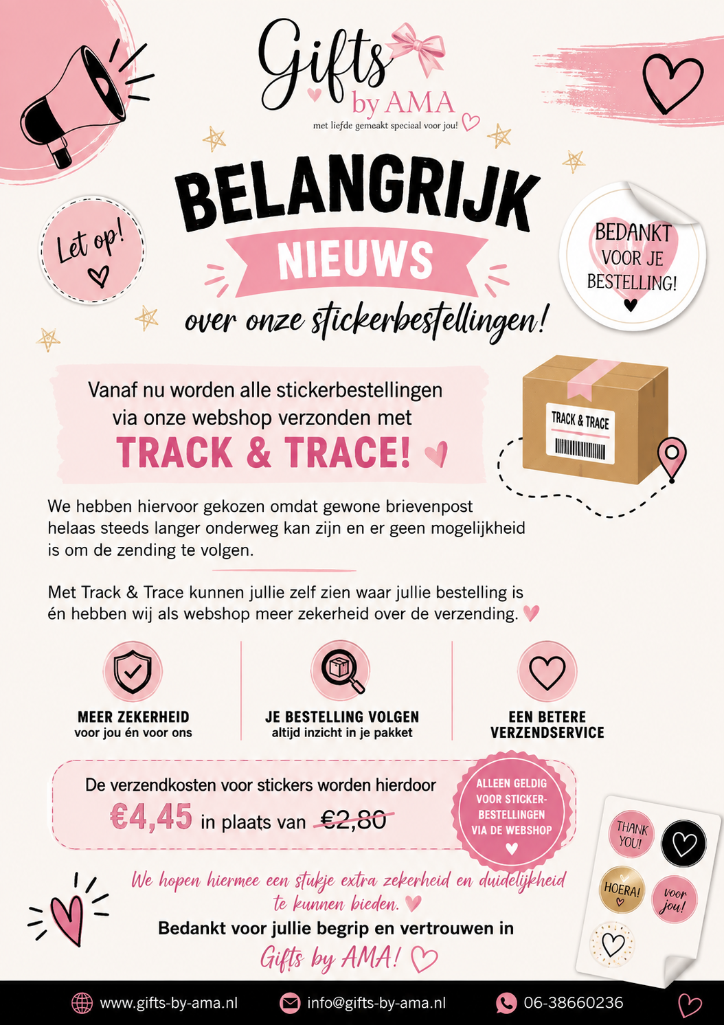 Belangrijk nieuws over stickerbestellingen van Gifts by AMA
