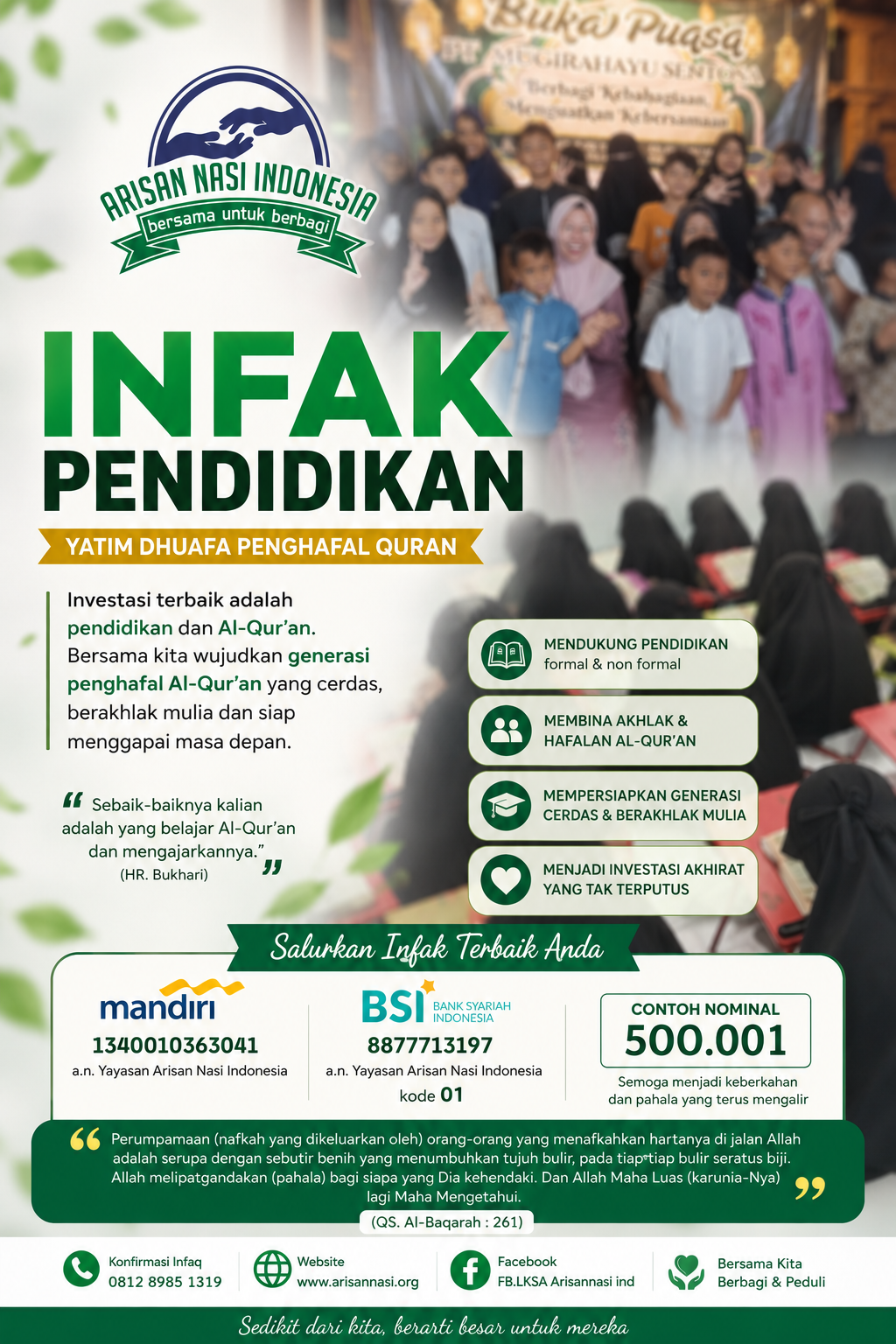 Infak pendidikan yatim dhuafa pengafal quran