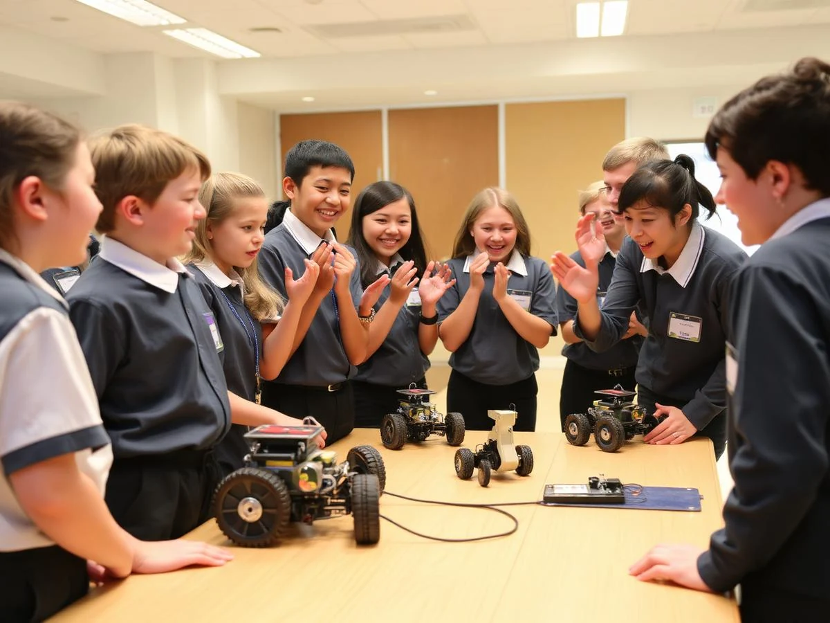 Students collaborating on robotics project