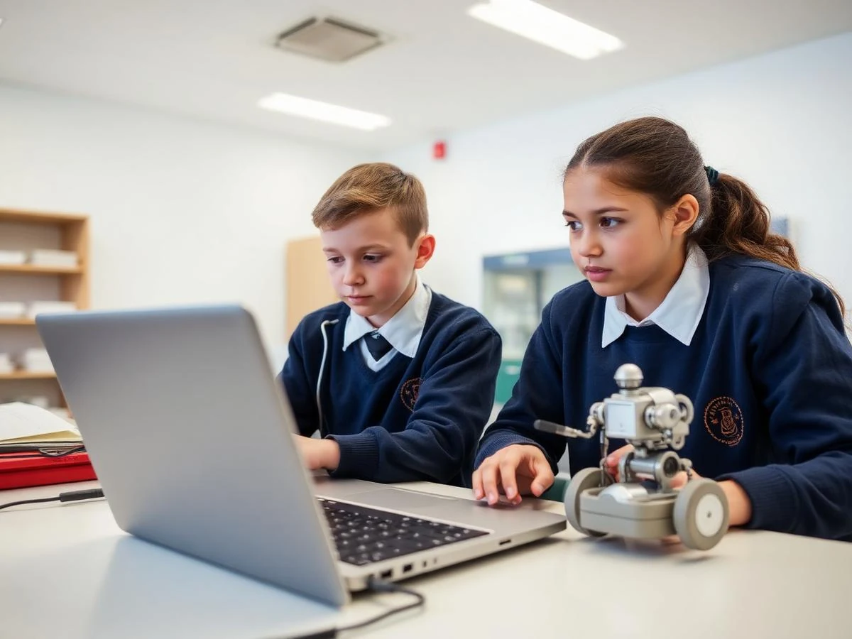 Students working on robotics project