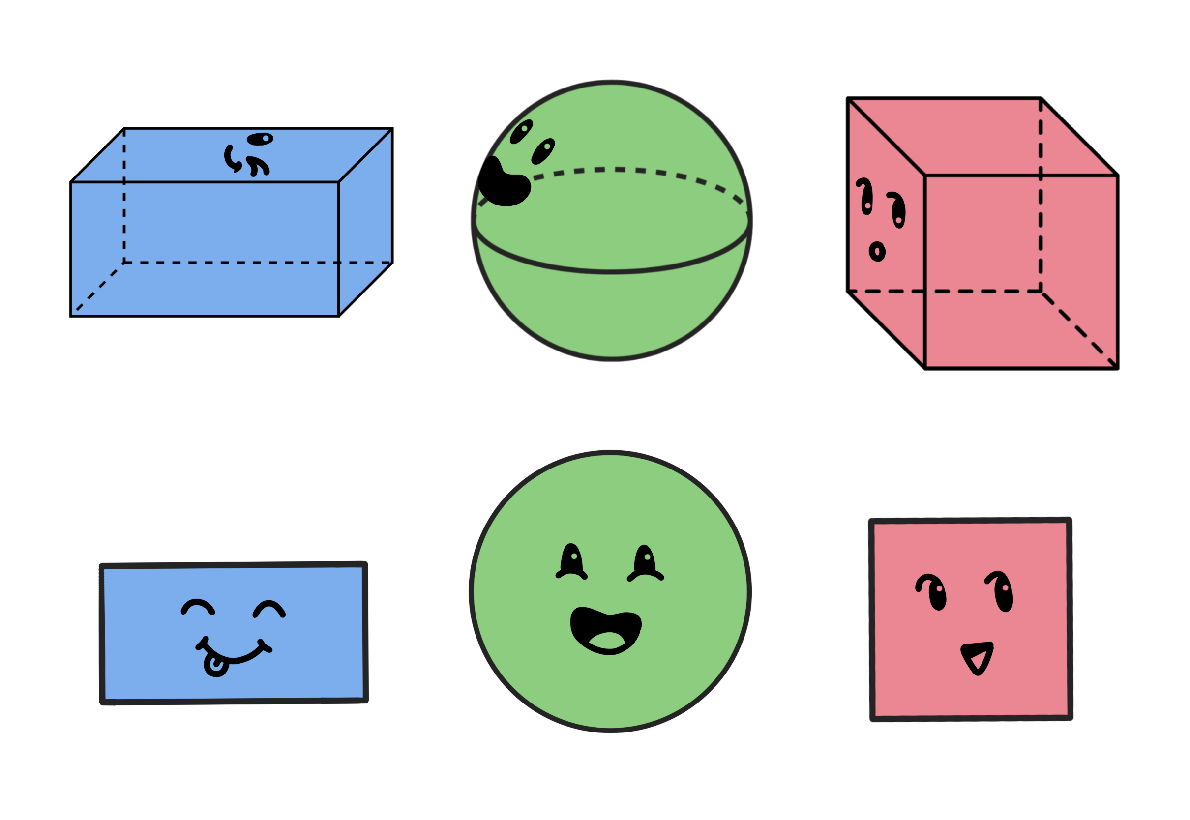 2D shapes and 3D shapes