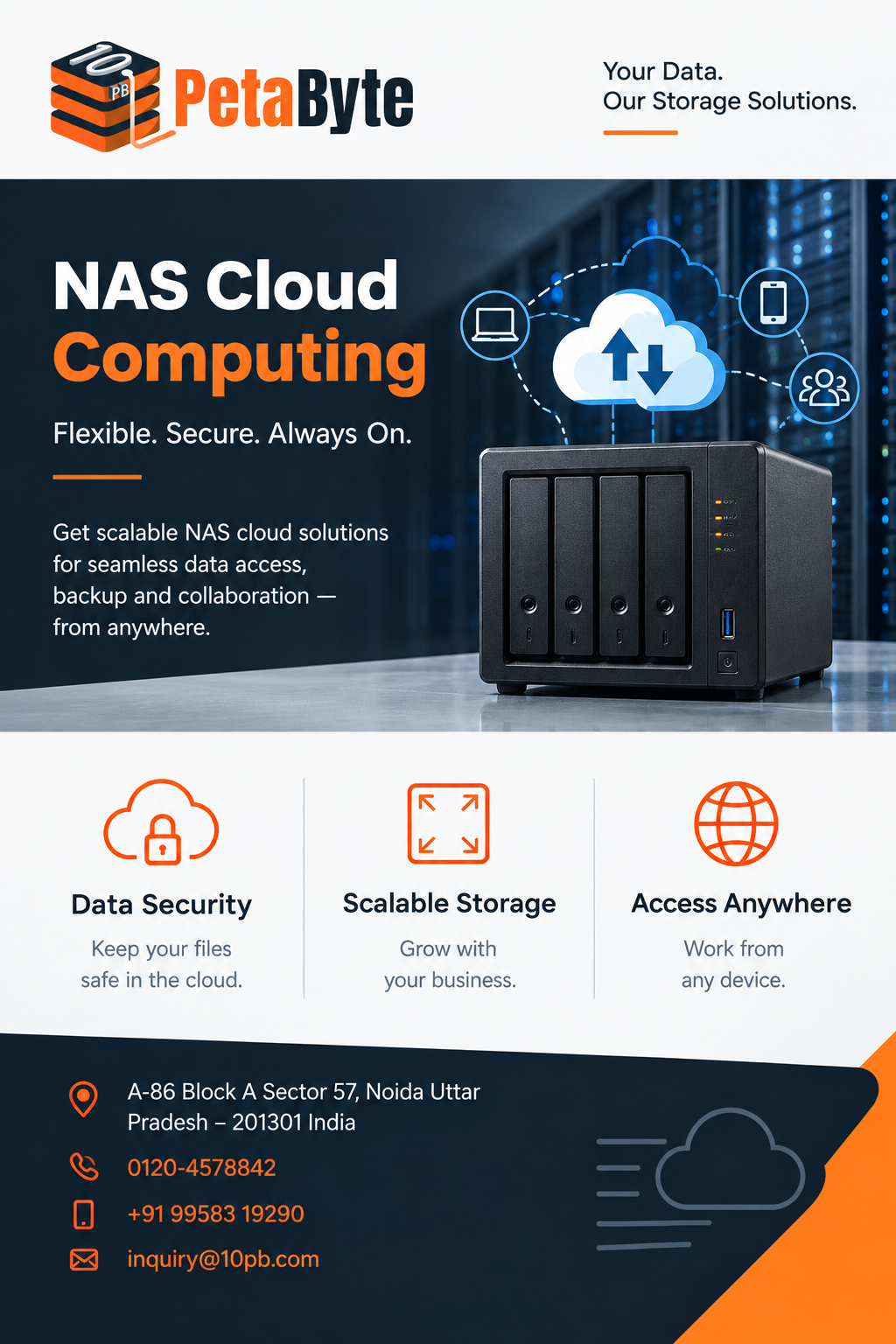 NAS cloud computing solution for centralized and scalable business data storage