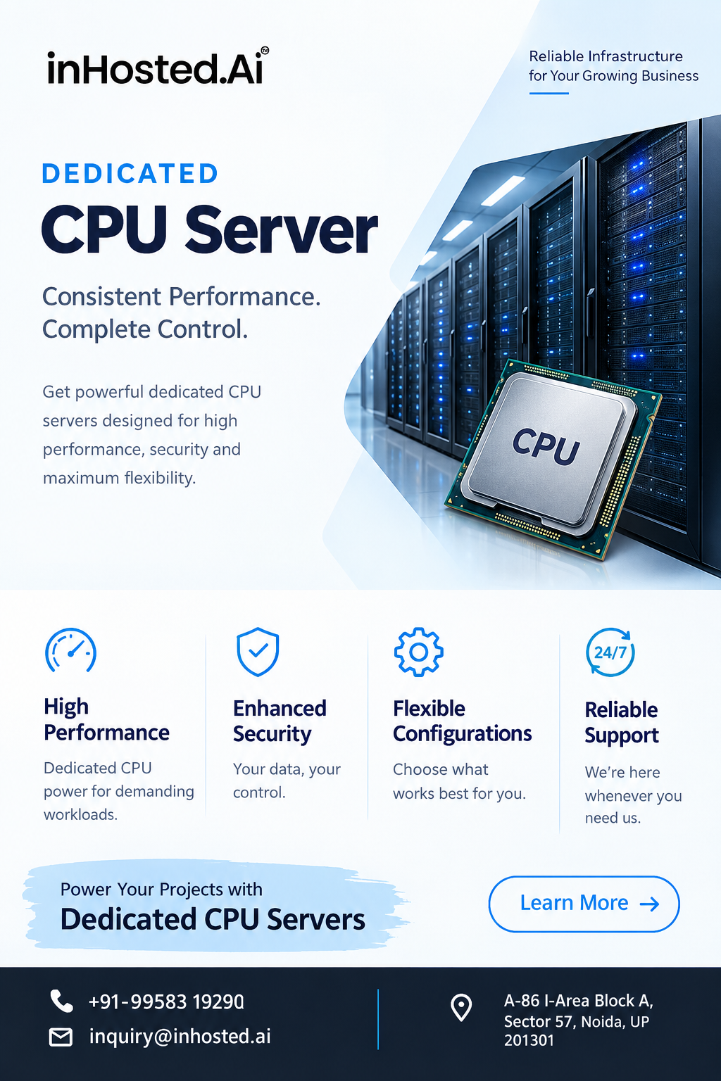 CPU server providing dedicated processing resources for business workloads