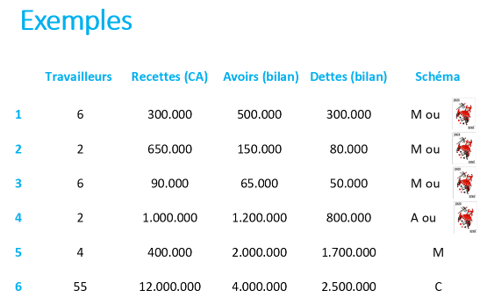 Tableau d'exemples d'application des critères de taille