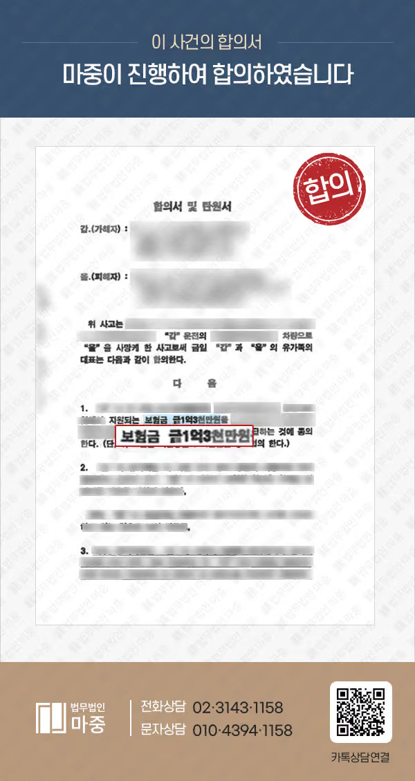 [경기도민사전문변호사 성공사례] 교통사고 사망사건 뺑소니 도주치상 입건 및 1억 5,000만원 합의