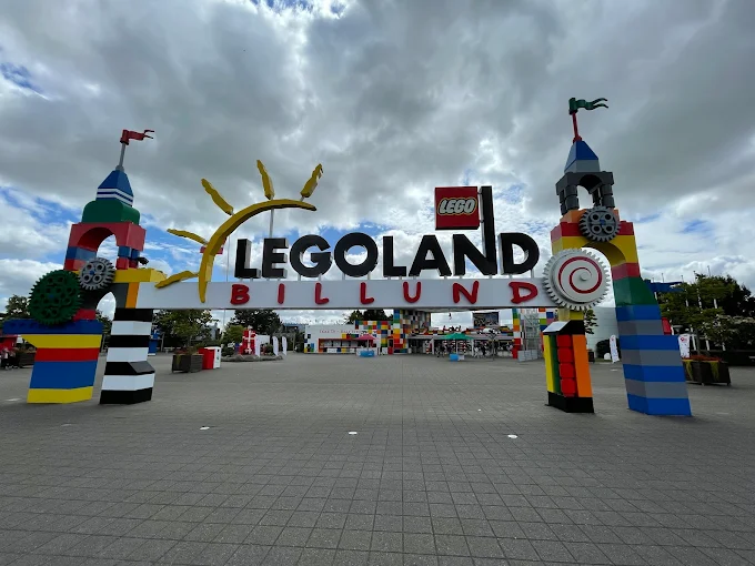 Legoland Billund colorful LEGO Miniland replicas and family attractions at golden hour in Denmark theme park