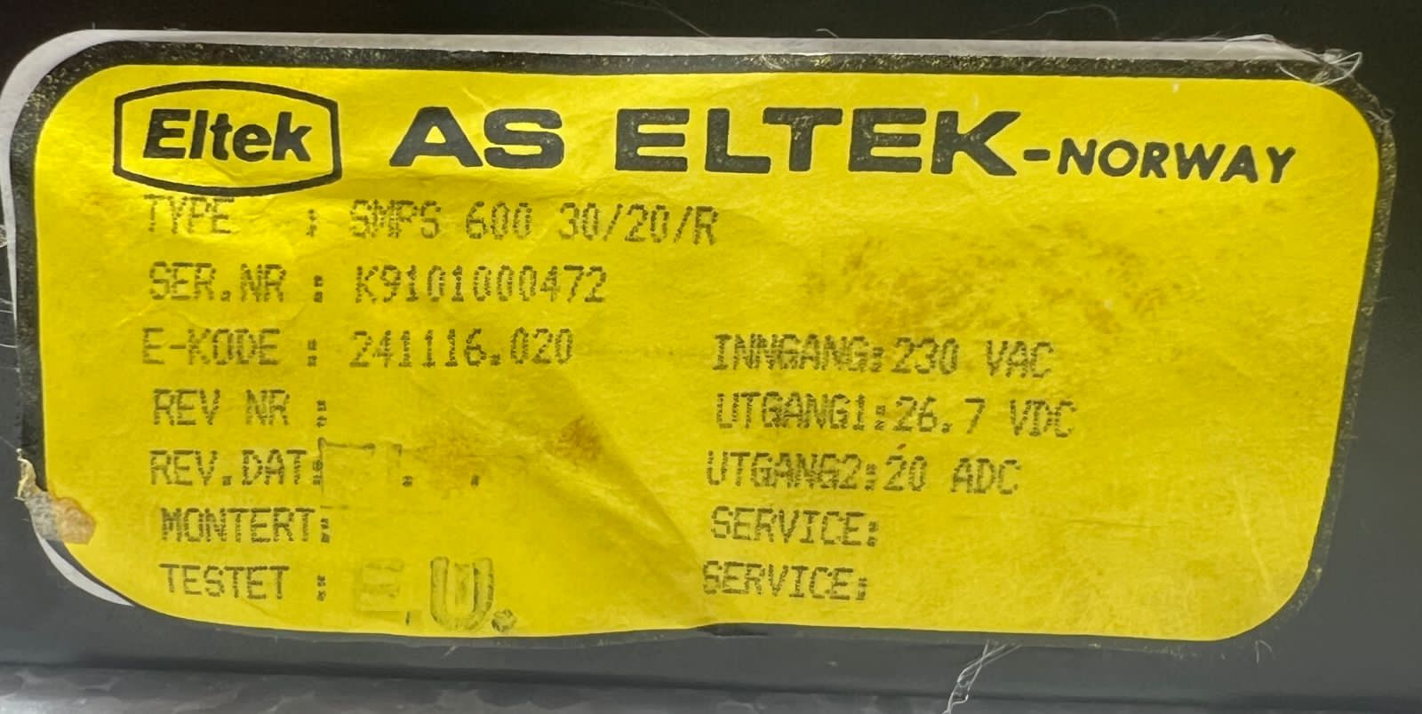 Black Eltek Smps 600 Power Supply K9101000472 thumbnail